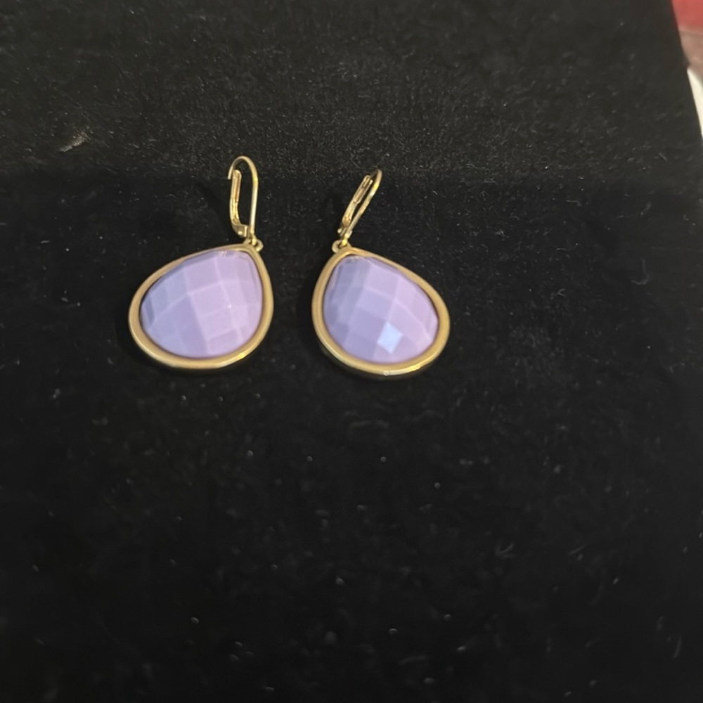 T Tahari hanging clasp pierced earrings Lilac stone